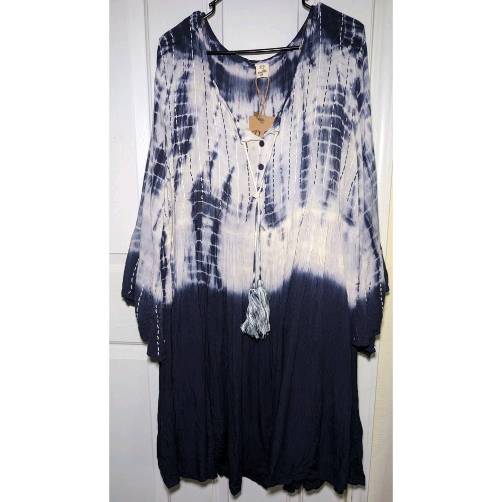 NWT Riviera‎ Sun Women's Size 2XL Tie-dye Blue White Dress Boho Flowy Hippie